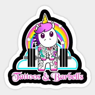 Tattoos and Barbells, unicorn fitness, barbell unicorn, gym girl Sticker